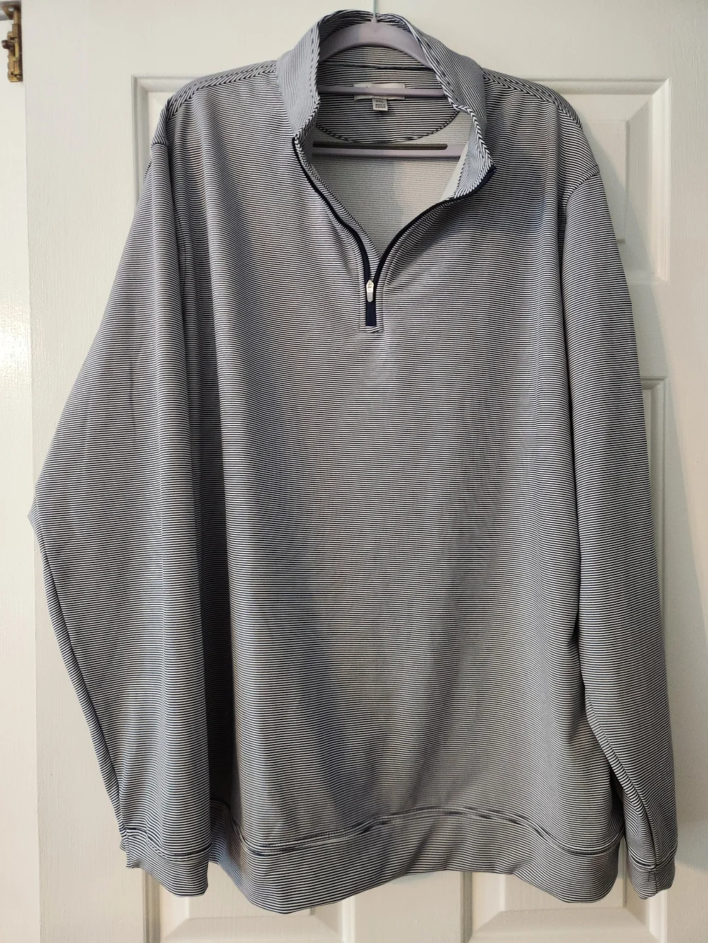 Peter Millar Men's Navy Perth Sugar Stripe Performance Quarter-Zip Pullover, XXL
